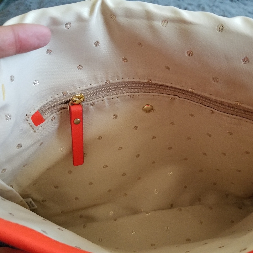KATE SPADE Coral Leather Crossbody with Coral Leather bows on front and Gold met